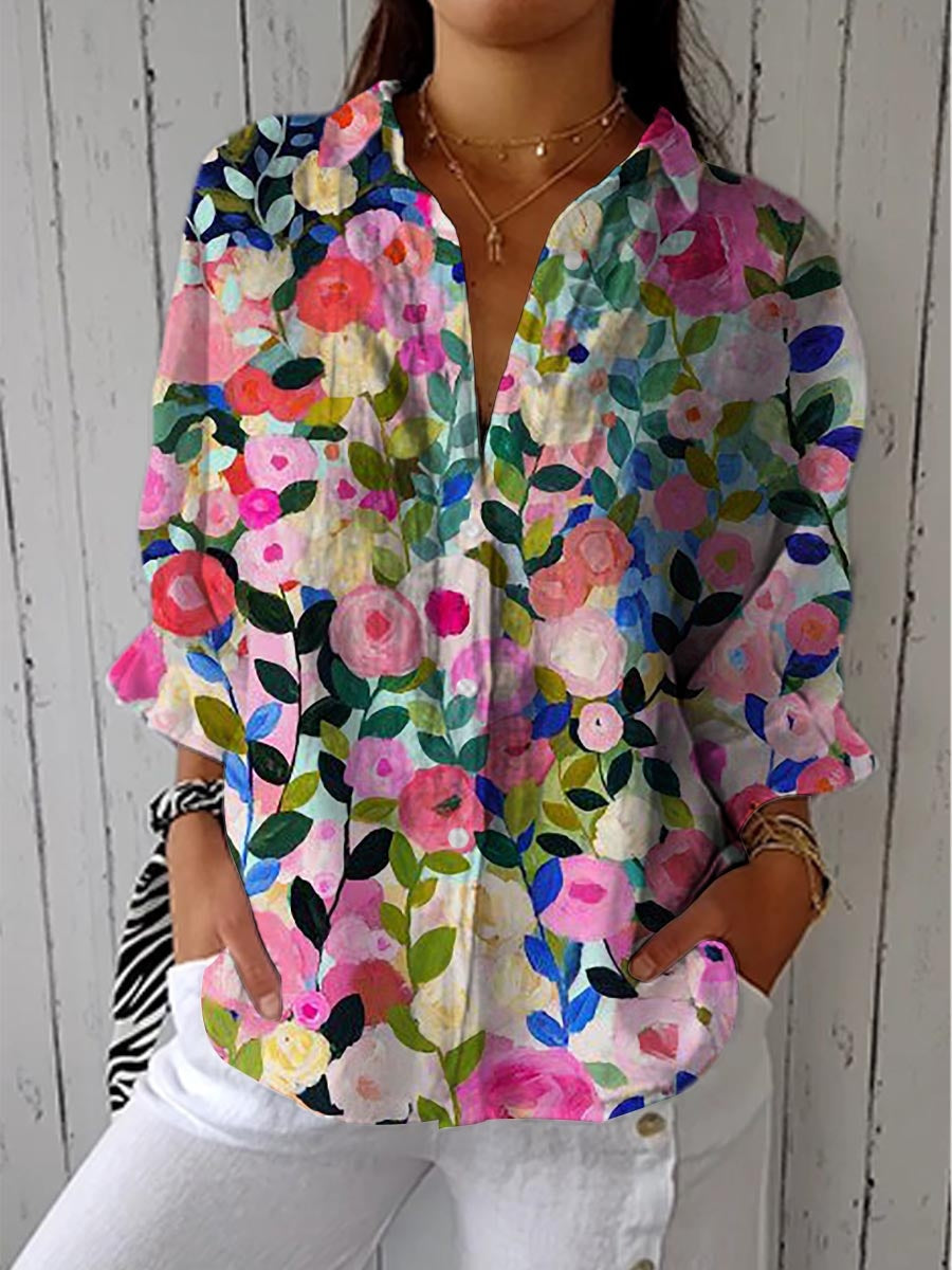Consuelo | Blusa de Otoño Estampada Mujer Escote V