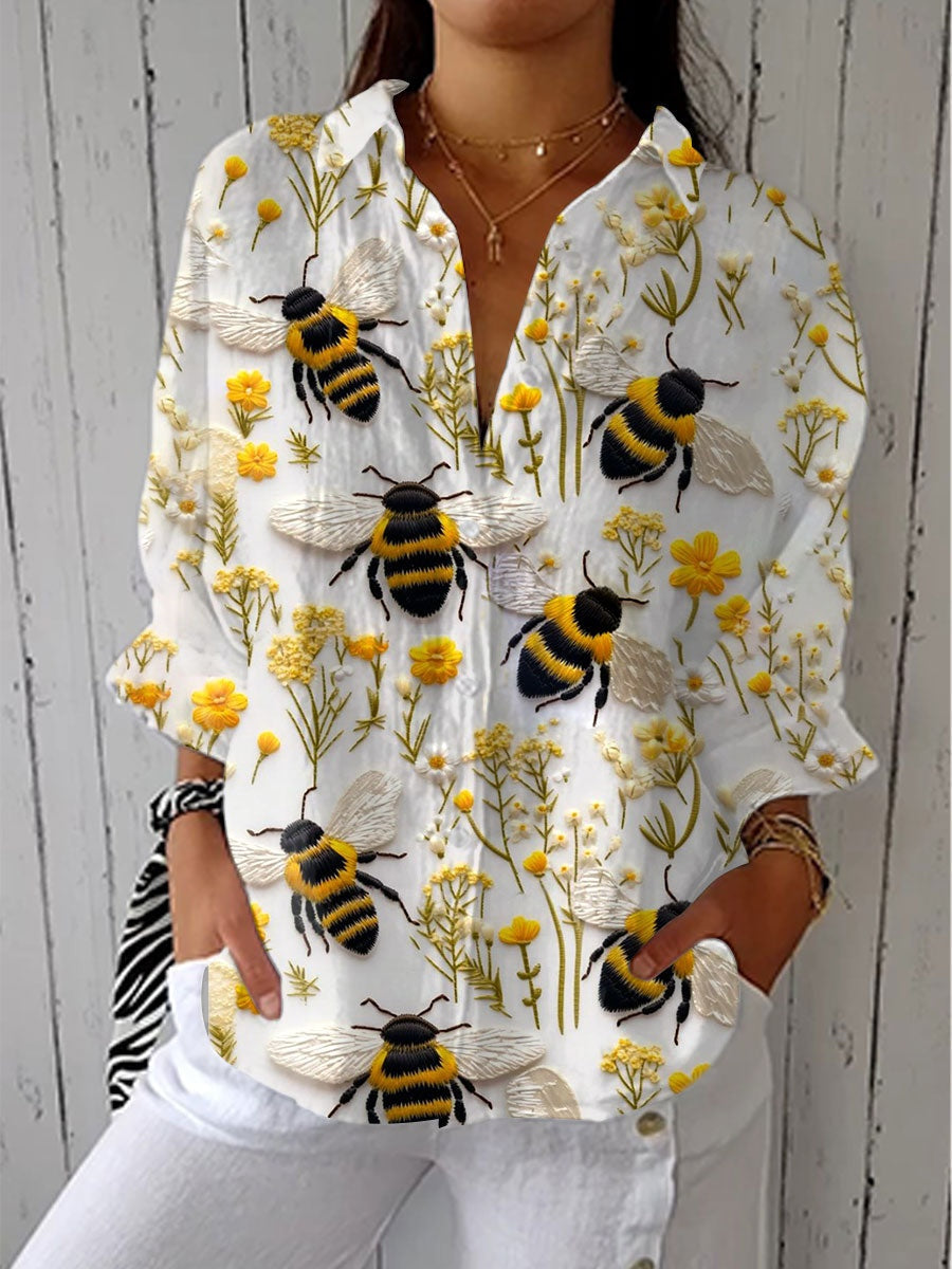 Consuelo | Blusa de Otoño Estampada Mujer Escote V