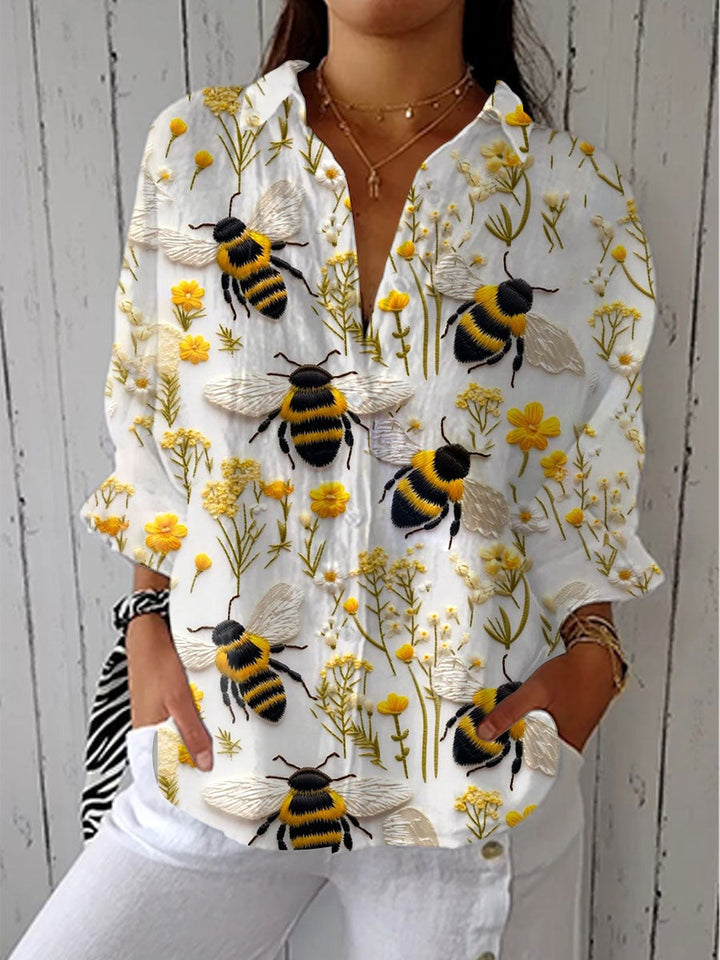 Consuelo | Blusa de Otoño Estampada Mujer Escote V