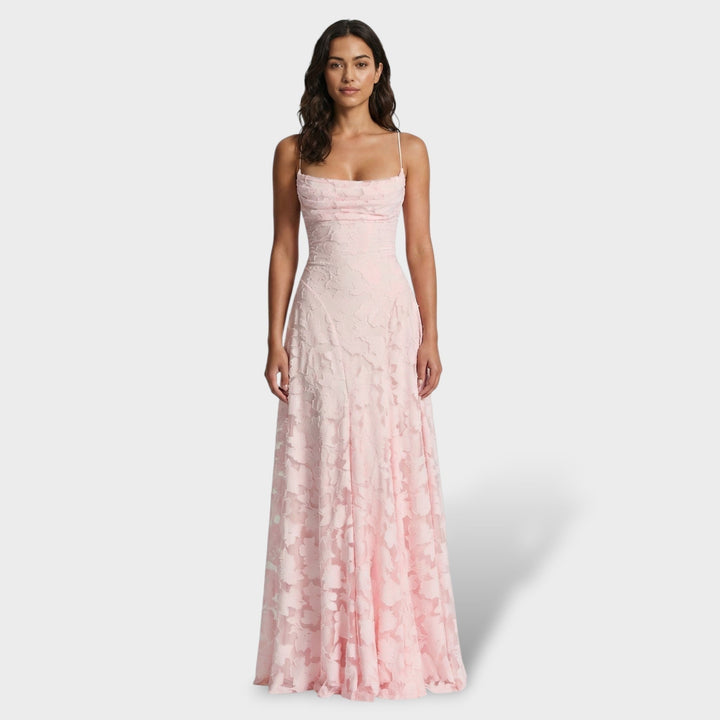 Coral | Vestido Largo de Fiesta con Espalda Descubierta Mujer Encaje