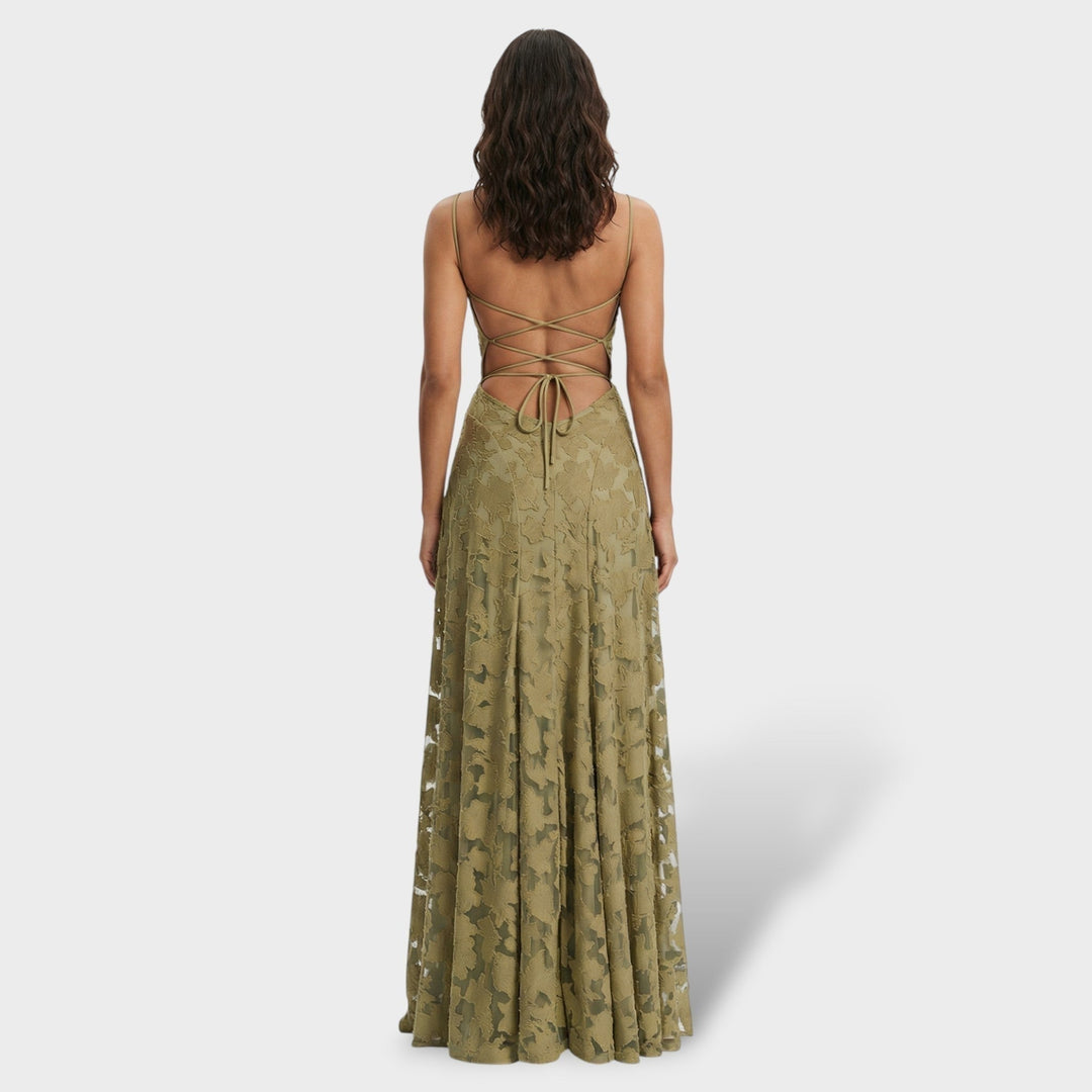 Coral | Vestido Largo de Fiesta con Espalda Descubierta Mujer Encaje