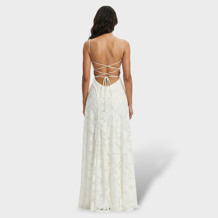 Coral | Vestido Largo de Fiesta con Espalda Descubierta Mujer Encaje