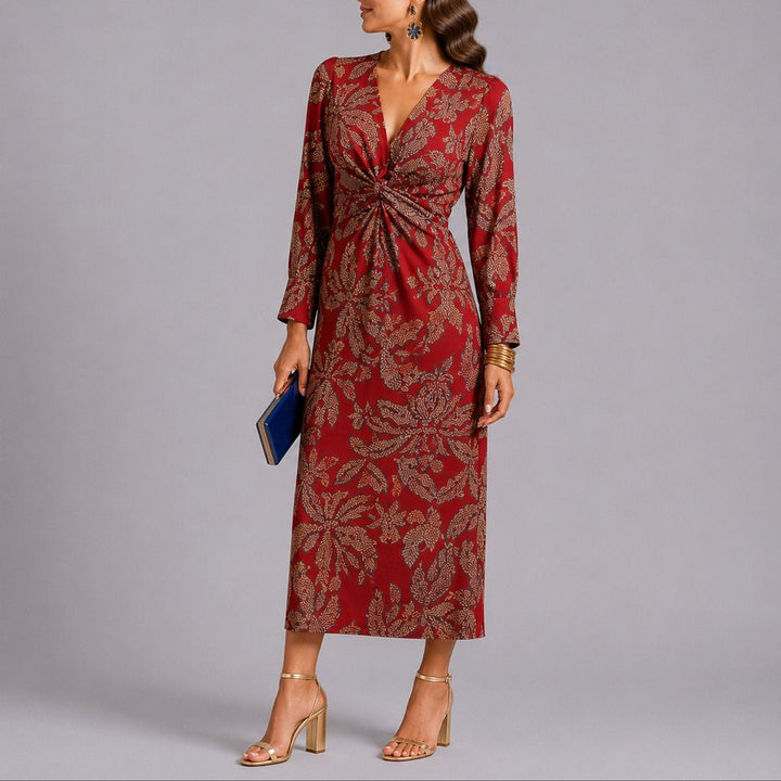 Covadonga | Vestido Midi Invitada Invierno Mujer Manga Larga Estampado