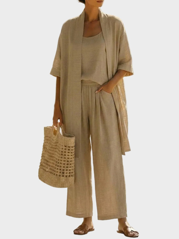 Cristina | Conjunto de Lino de Tres Piezas Mujer Corte Amplio