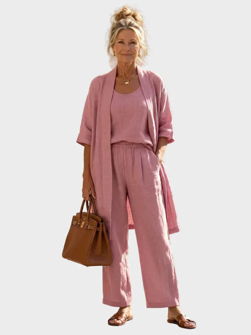 Cristina | Conjunto de Lino de Tres Piezas Mujer Corte Amplio