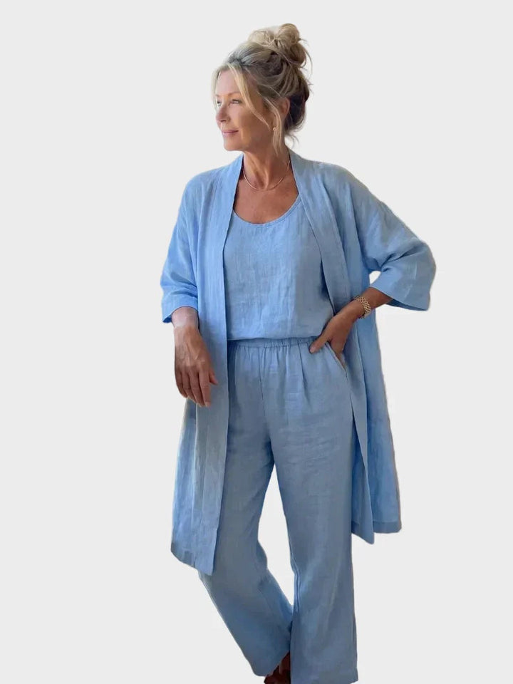 Cristina | Conjunto de Lino de Tres Piezas Mujer Corte Amplio
