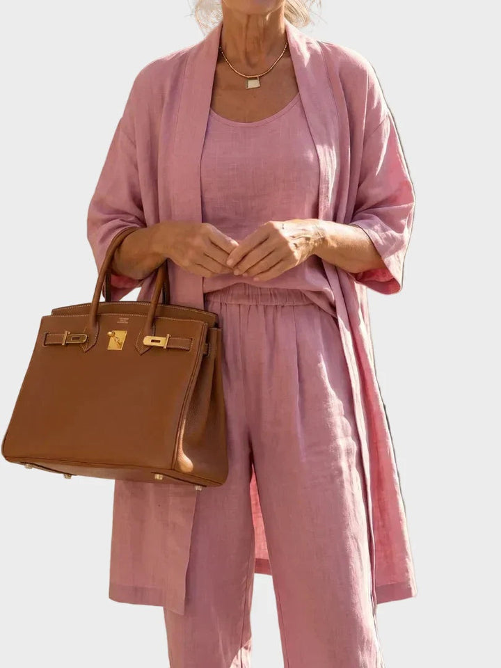 Cristina | Conjunto de Lino de Tres Piezas Mujer Corte Amplio