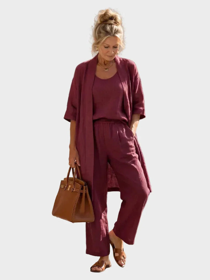 Cristina | Conjunto de Lino de Tres Piezas Mujer Corte Amplio