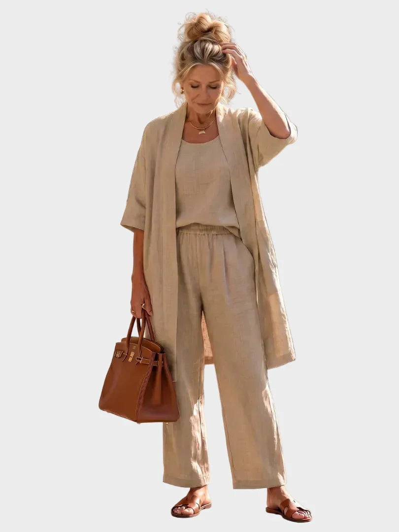 Cristina | Conjunto de Lino de Tres Piezas Mujer Corte Amplio