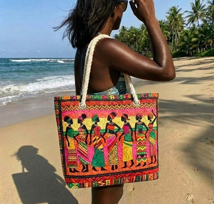 Dolores | Bolso Tote de Playa Artesanal Mujer Asas de Cuerda Estampado