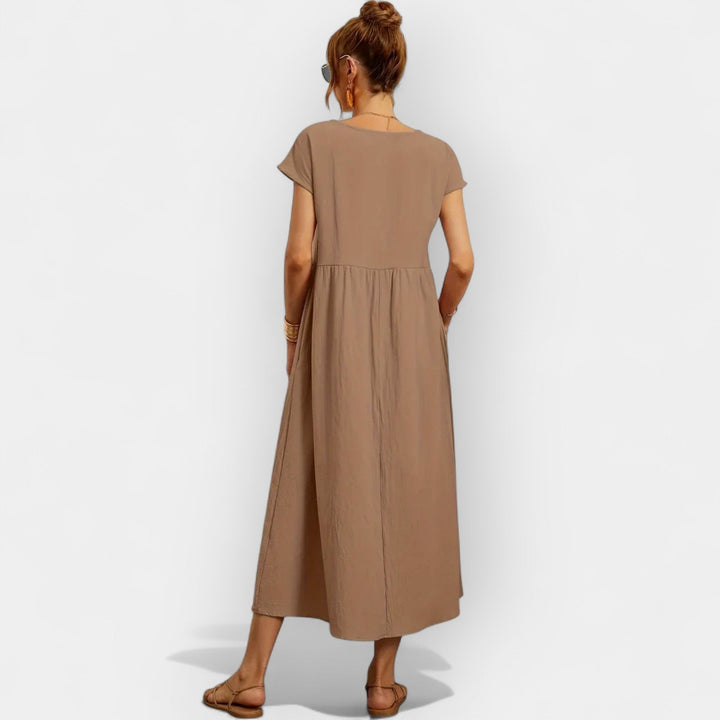 Dolores | Vestido Midi Casual con Bolsillos Mujer Manga Corta
