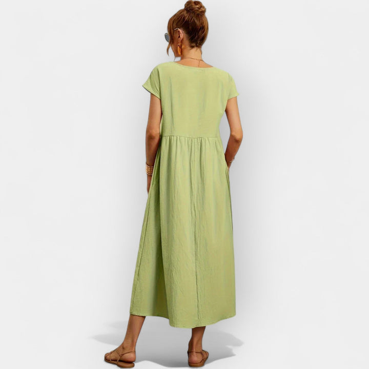 Dolores | Vestido Midi Casual con Bolsillos Mujer Manga Corta