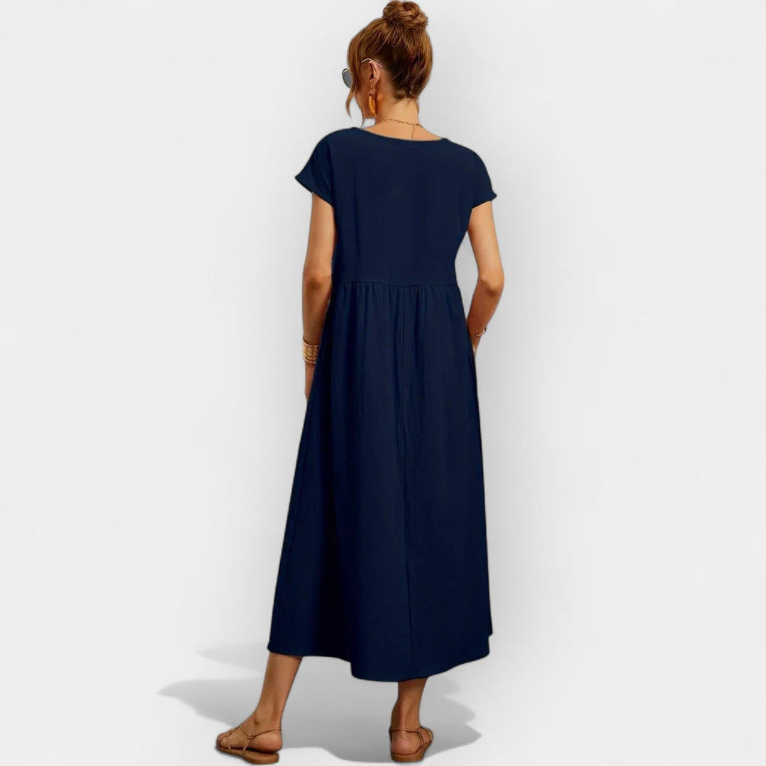 Dolores | Vestido Midi Casual con Bolsillos Mujer Manga Corta