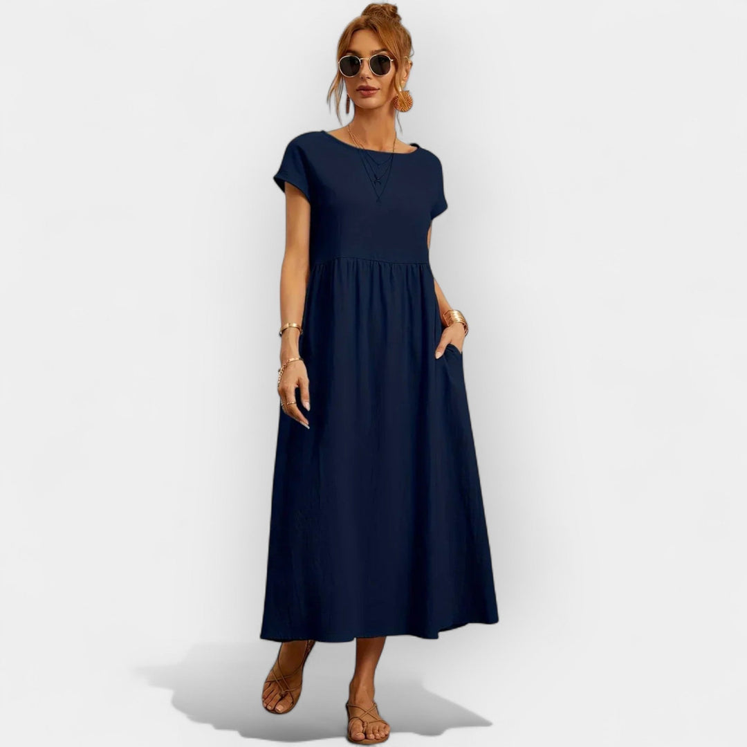 Dolores | Vestido Midi Casual con Bolsillos Mujer Manga Corta