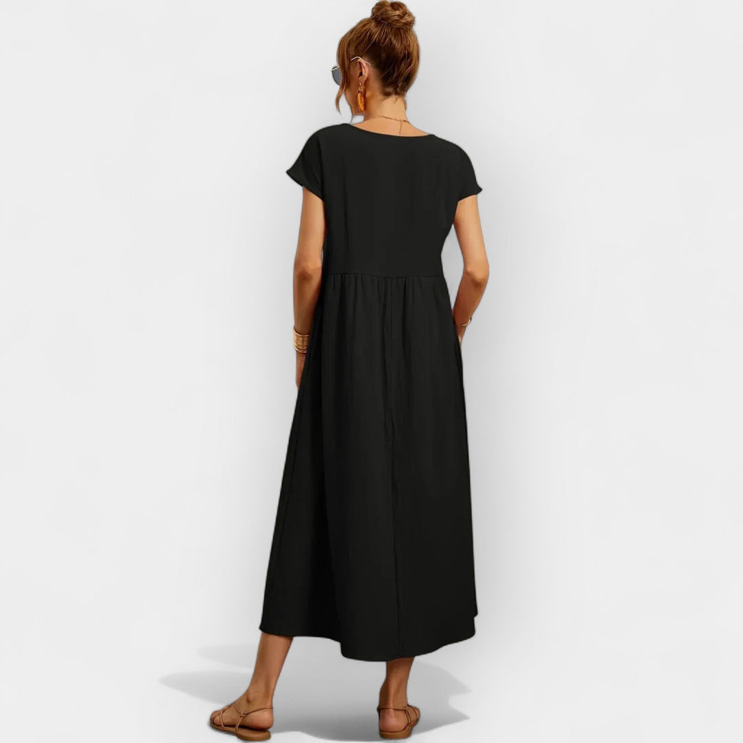Dolores | Vestido Midi Casual con Bolsillos Mujer Manga Corta