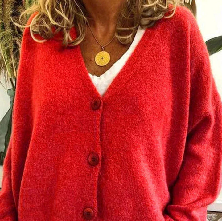 Elena | Jersey Fino de Punto Mujer Cuello en V con Botones