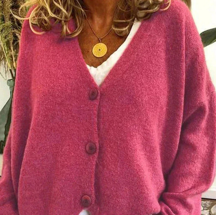 Elena | Jersey Fino de Punto Mujer Cuello en V con Botones