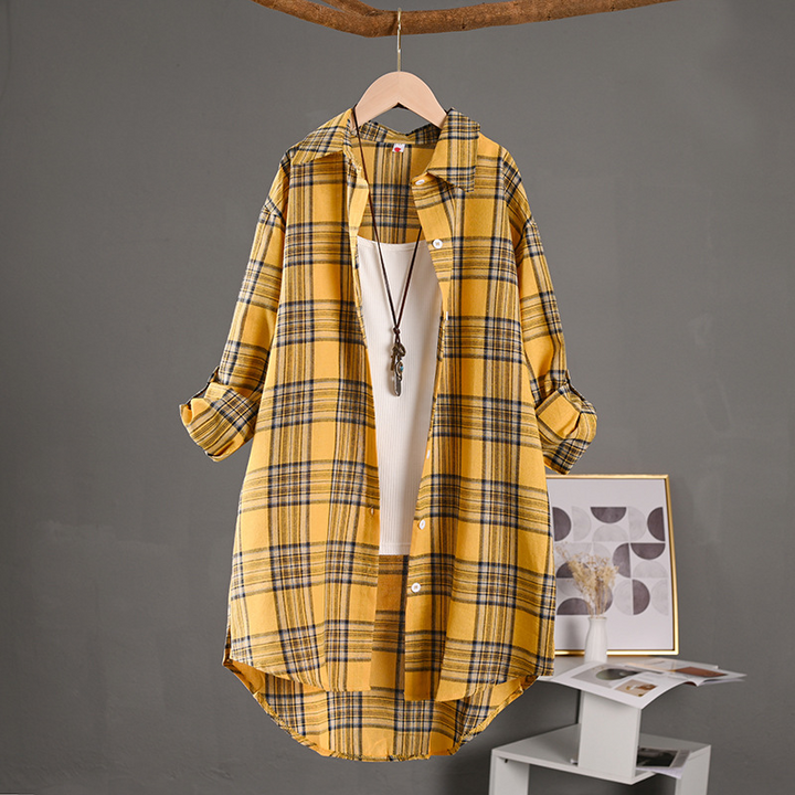 Gema | Sobrecamisa Mujer de Algodón de Cuadros Oversize Manga Larga