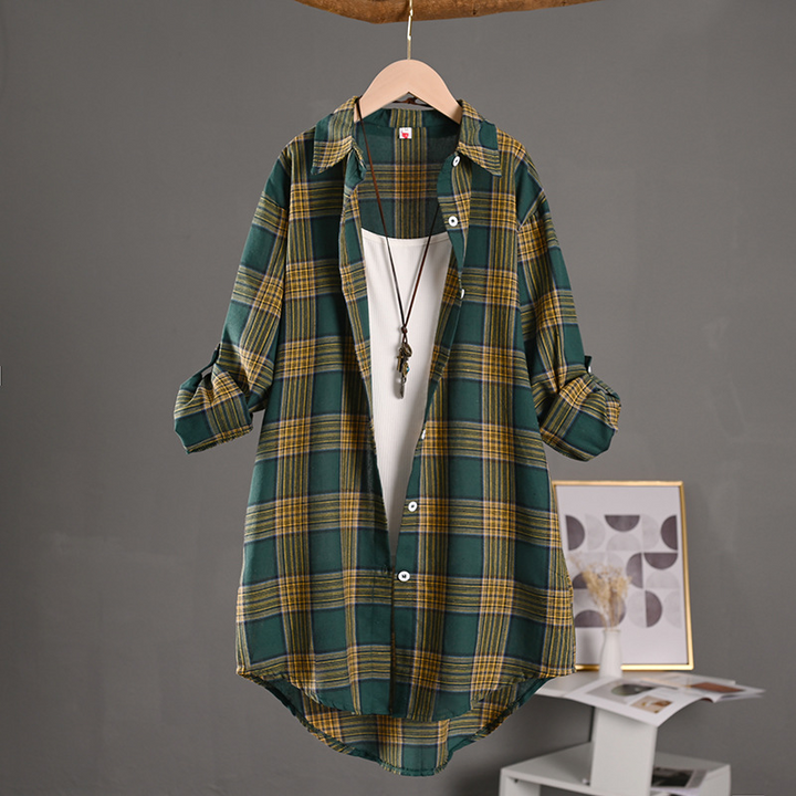 Gema | Sobrecamisa Mujer de Algodón de Cuadros Oversize Manga Larga