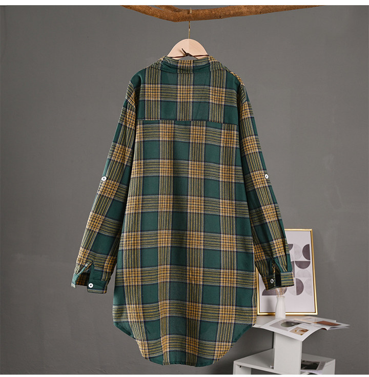 Gema | Sobrecamisa Mujer de Algodón de Cuadros Oversize Manga Larga
