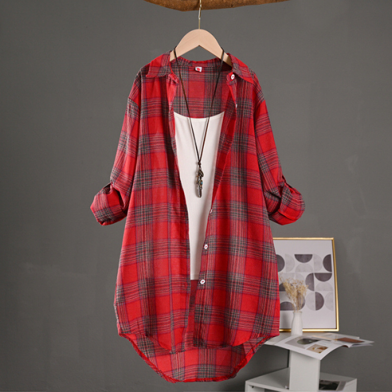 Gema | Sobrecamisa Mujer de Algodón de Cuadros Oversize Manga Larga
