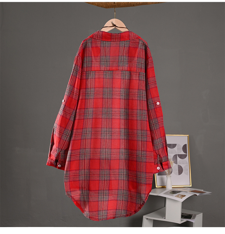 Gema | Sobrecamisa Mujer de Algodón de Cuadros Oversize Manga Larga