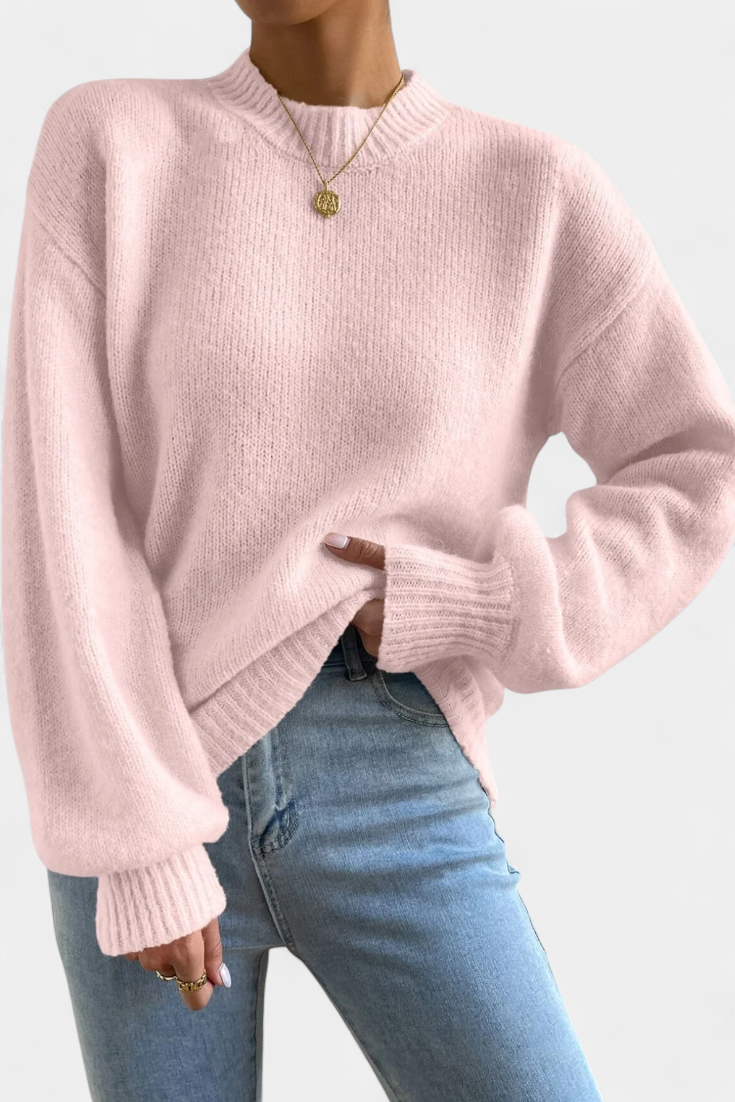 Rosa | Suéter con Cuello Redondo y Mangas Abullonadas