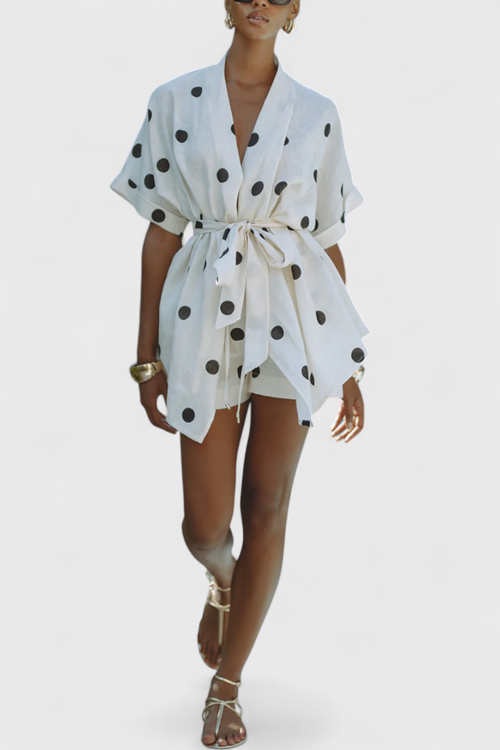 Avila Kimono Set with Knot and Polka Dot Shorts