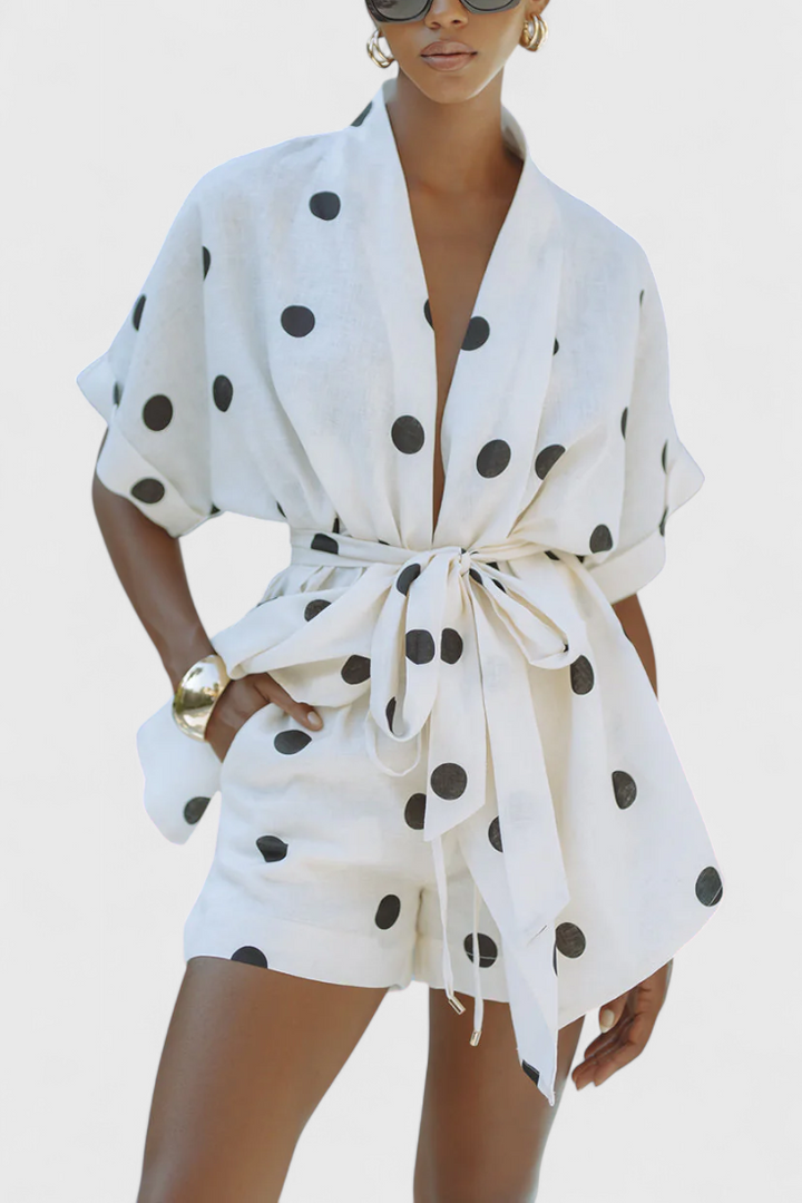 Avila Kimono Set with Knot and Polka Dot Shorts