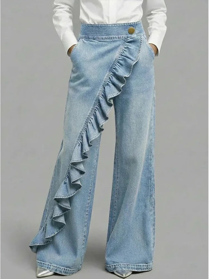 Inés | Vaqueros Wide Leg con Volantes Mujer Cintura Alta