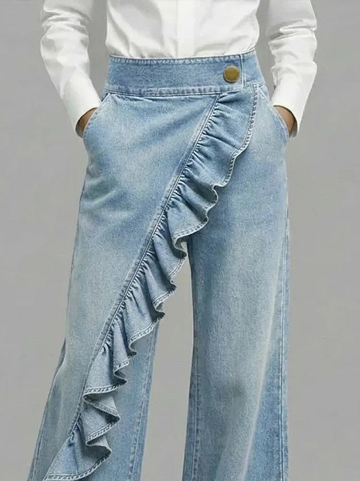 Inés | Vaqueros Wide Leg con Volantes Mujer Cintura Alta