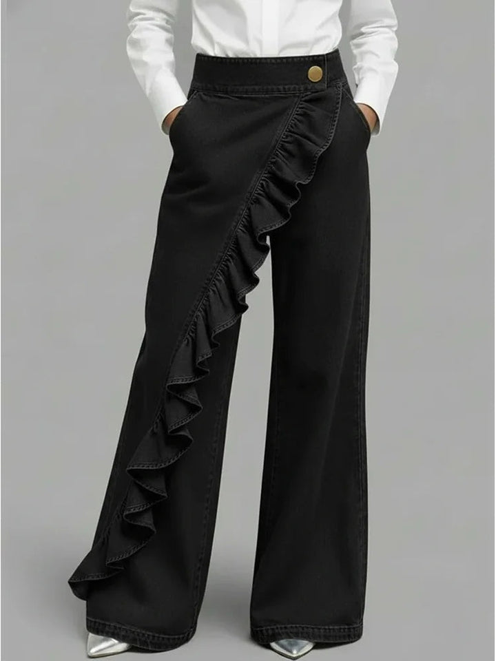 Inés | Vaqueros Wide Leg con Volantes Mujer Cintura Alta