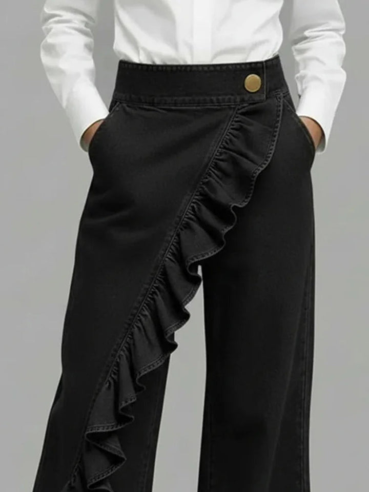 Inés | Vaqueros Wide Leg con Volantes Mujer Cintura Alta