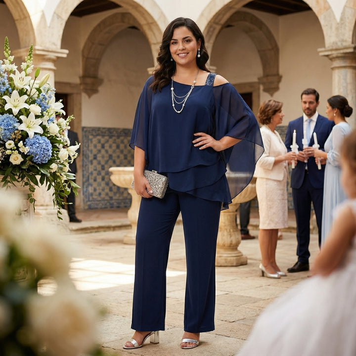 Inmaculada | Conjunto Elegante de Gasa Mujer Escote Asimétrico