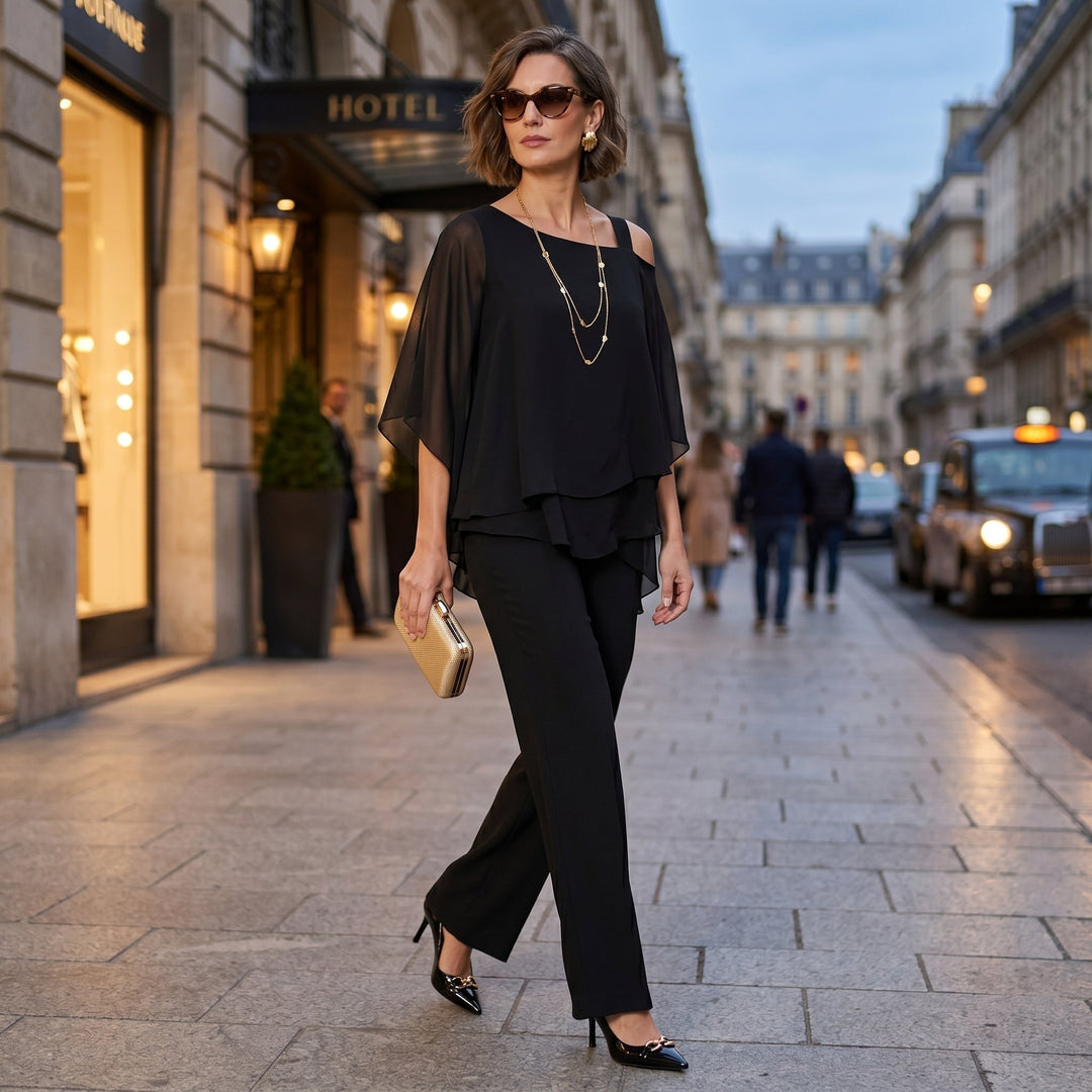 Inmaculada | Conjunto Elegante de Gasa Mujer Escote Asimétrico