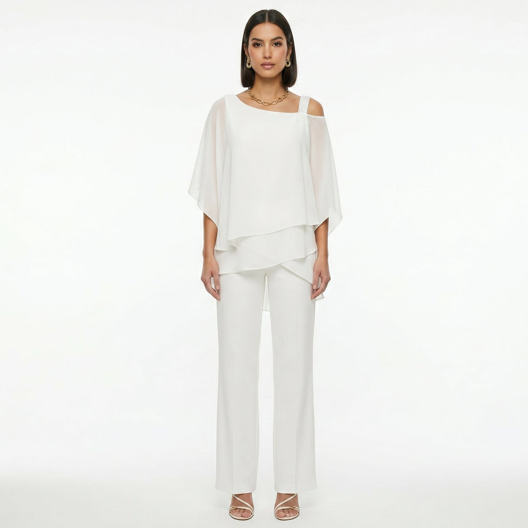 Inmaculada | Conjunto Elegante de Gasa Mujer Escote Asimétrico