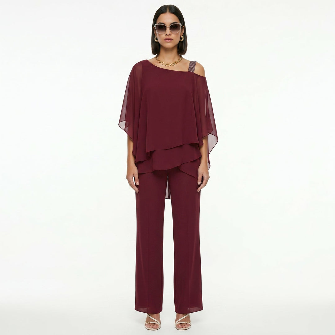 Inmaculada | Conjunto Elegante de Gasa Mujer Escote Asimétrico