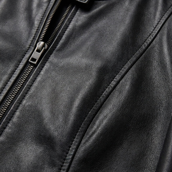 Laia | Chaqueta Biker de Cuero Mujer Ajustada Cuello Mao