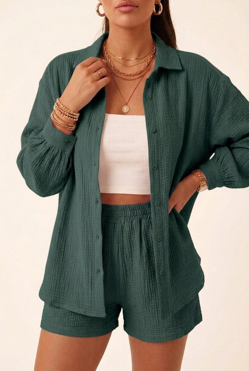 Leire | Conjunto Camisa y Short de Muselina Mujer Manga Larga