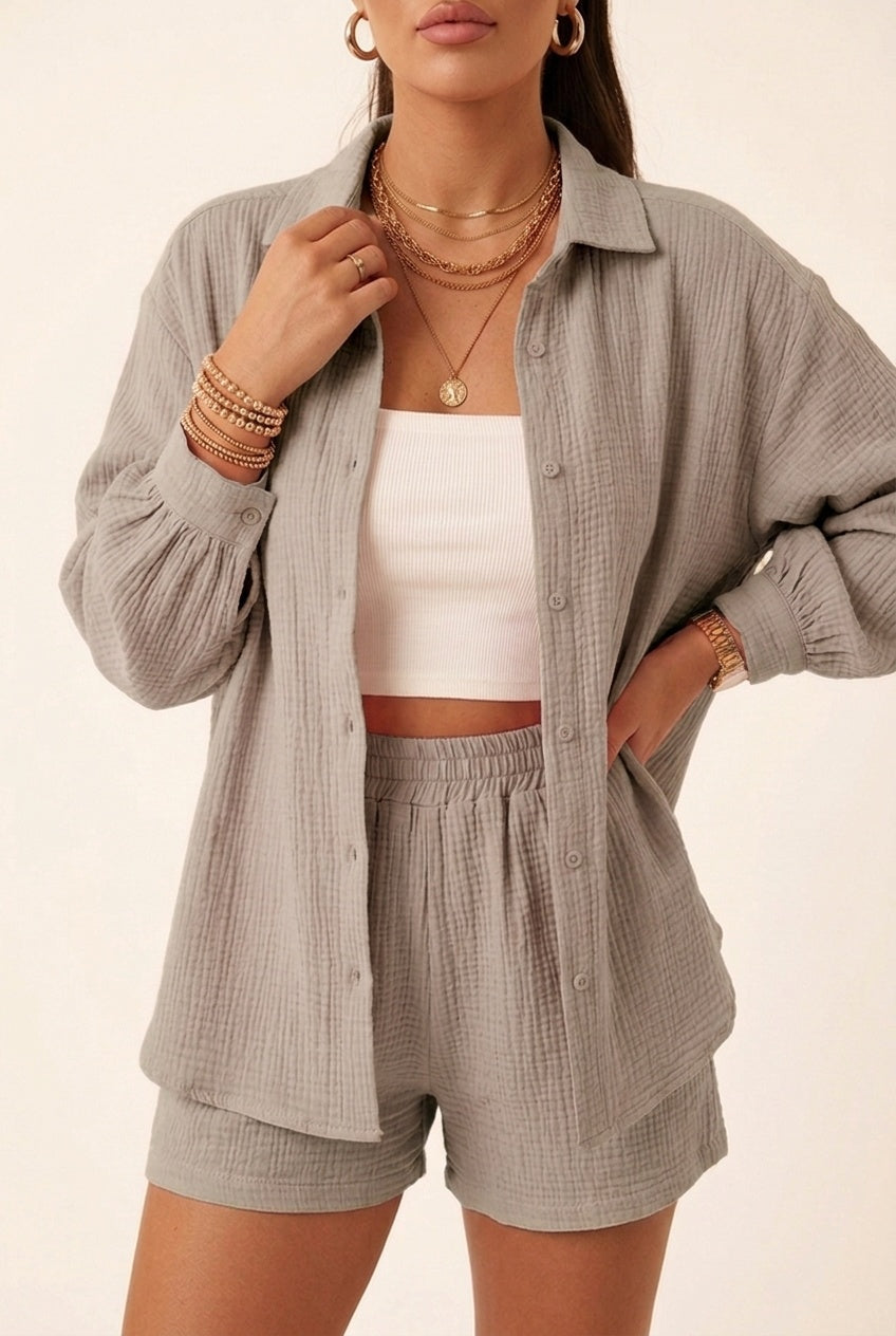 Leire | Conjunto Camisa y Short de Muselina Mujer Manga Larga