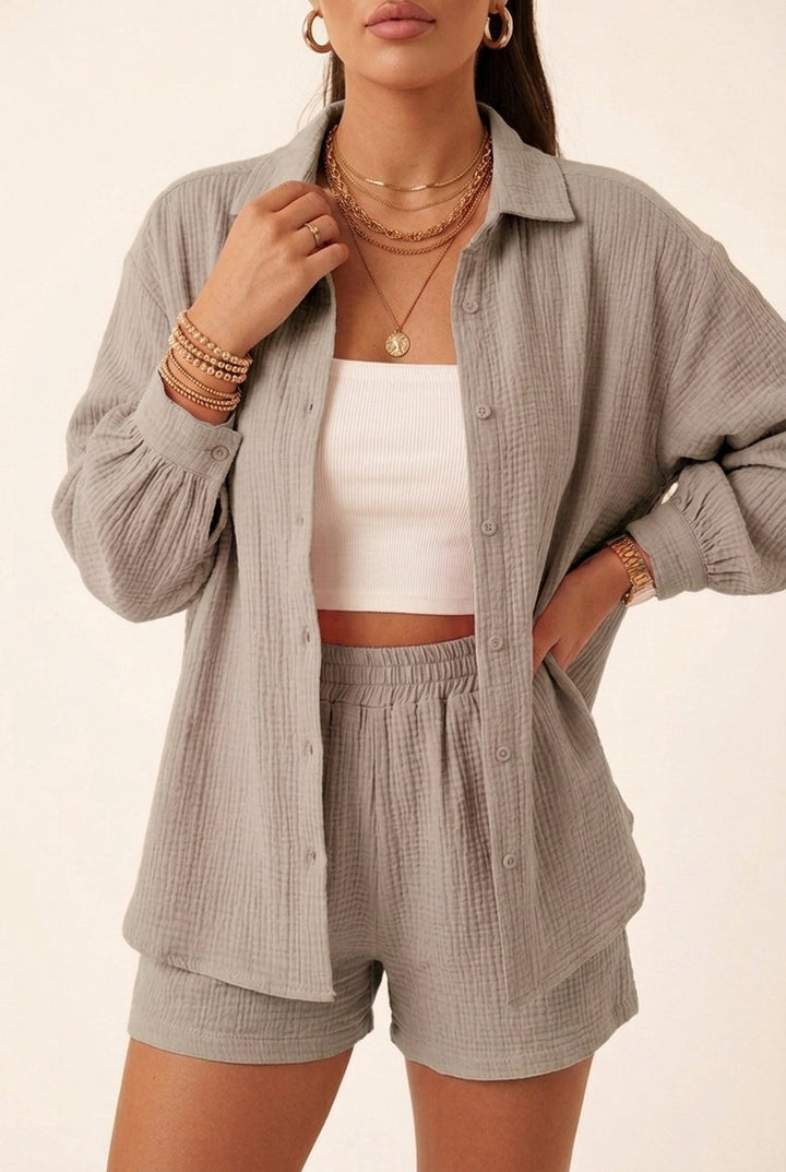 Leire | Conjunto Camisa y Short de Muselina Mujer Manga Larga