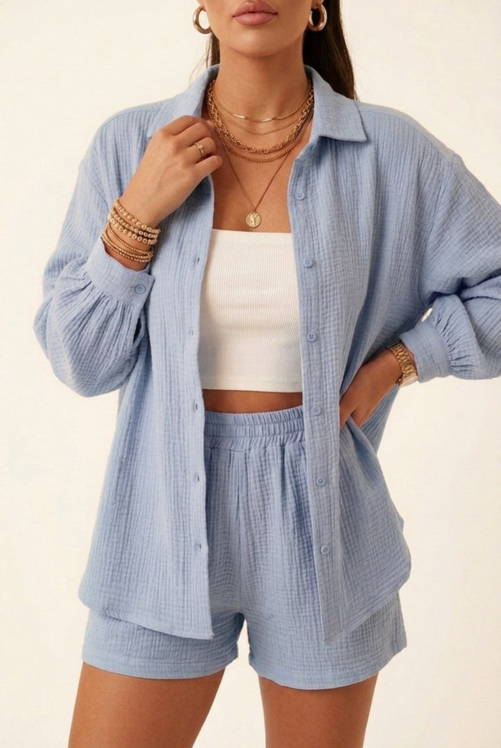 Leire | Conjunto Camisa y Short de Muselina Mujer Manga Larga