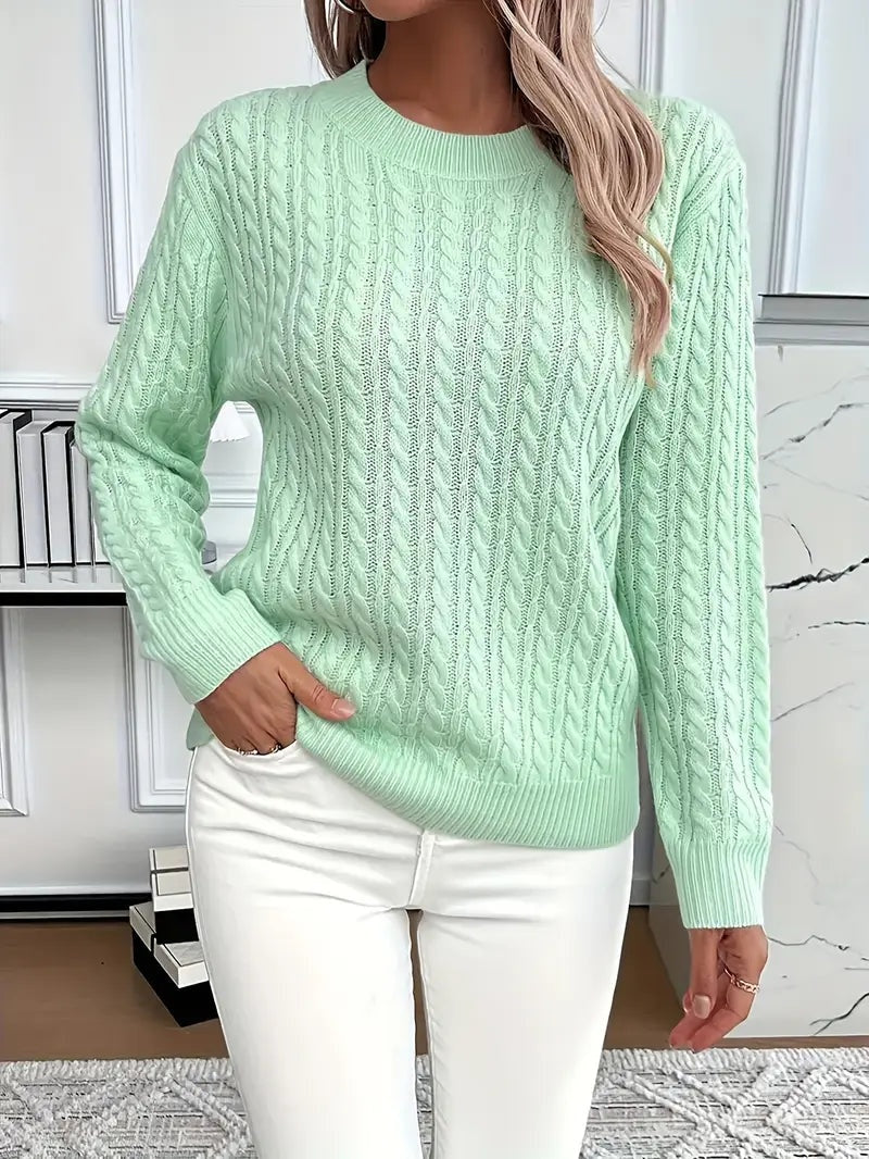 Lola | Jersey de Punto Trenzado Mujer Cuello Redondo Manga Larga