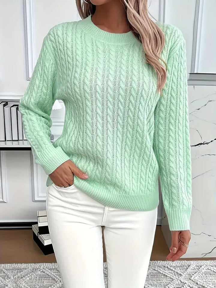 Lola | Jersey de Punto Trenzado Mujer Cuello Redondo Manga Larga