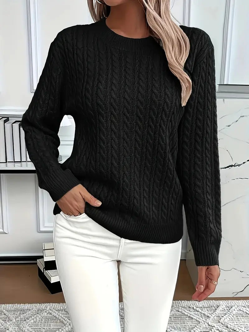 Lola | Jersey de Punto Trenzado Mujer Cuello Redondo Manga Larga