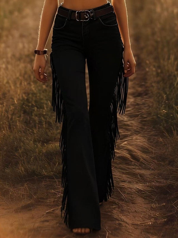 Lorena | Pantalón Vaquero Campana con Flecos Mujer Cintura Alta