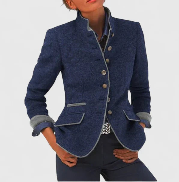Marisol | Blazer de Lana Mujer Cuello Mao Botones Formal