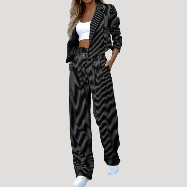 Marisol | Conjunto de Traje de Rayas Blazer y Pantalón Palazzo Mujer
