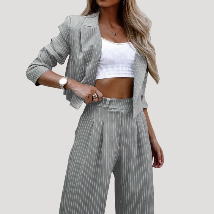 Marisol | Conjunto de Traje de Rayas Blazer y Pantalón Palazzo Mujer