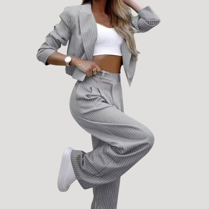 Marisol | Conjunto de Traje de Rayas Blazer y Pantalón Palazzo Mujer
